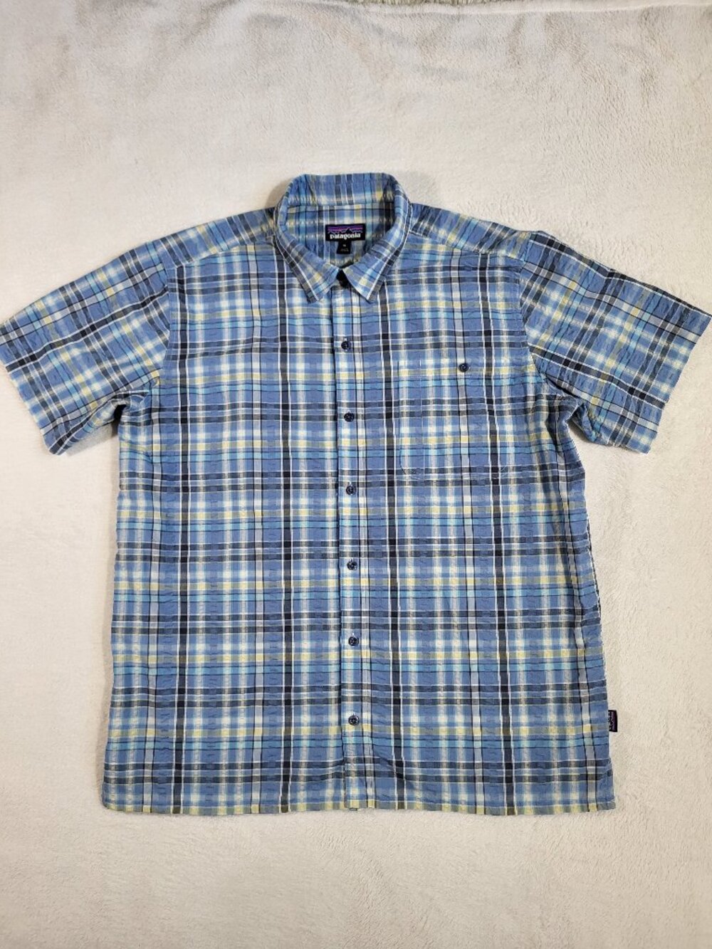 Patagonia Lightweight Bluffside Shirt Button Down Blue Plaid - XL